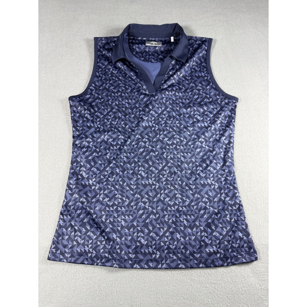 Callaway Womens Sleeveless Golf Polo Shirt Medium Blue Geometric Opti-Dri Poly